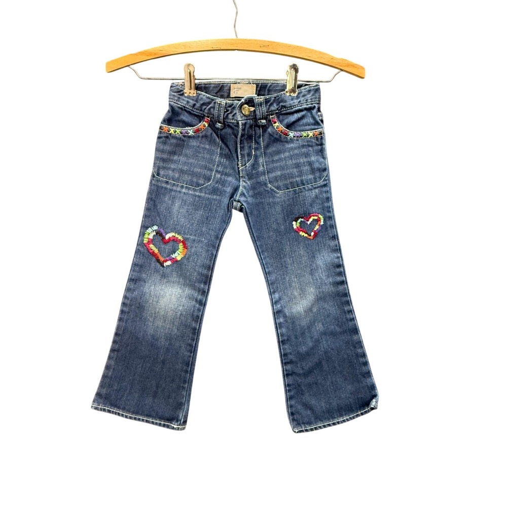 babyGap Bootcut Jeans Toddler 4T Blue Rainbow Heart Embroidery Denim Boho Y2K